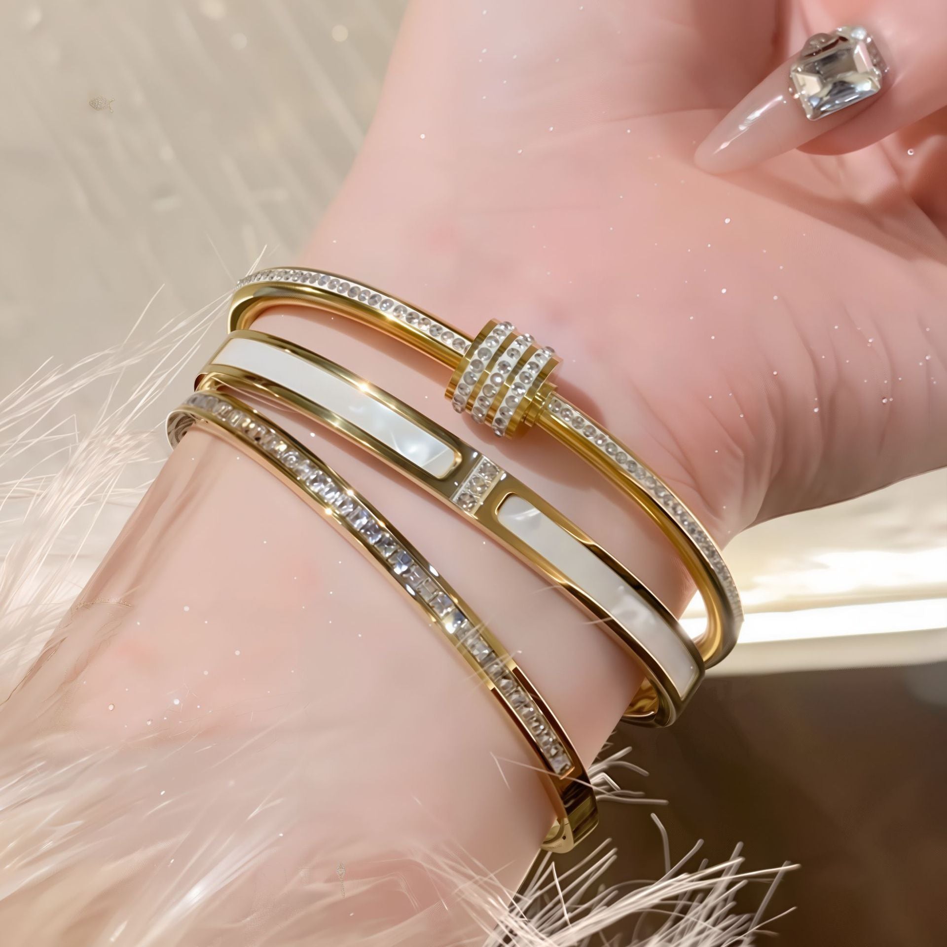 Titanium Steel Series Bracelet Inlaid with Zirconia