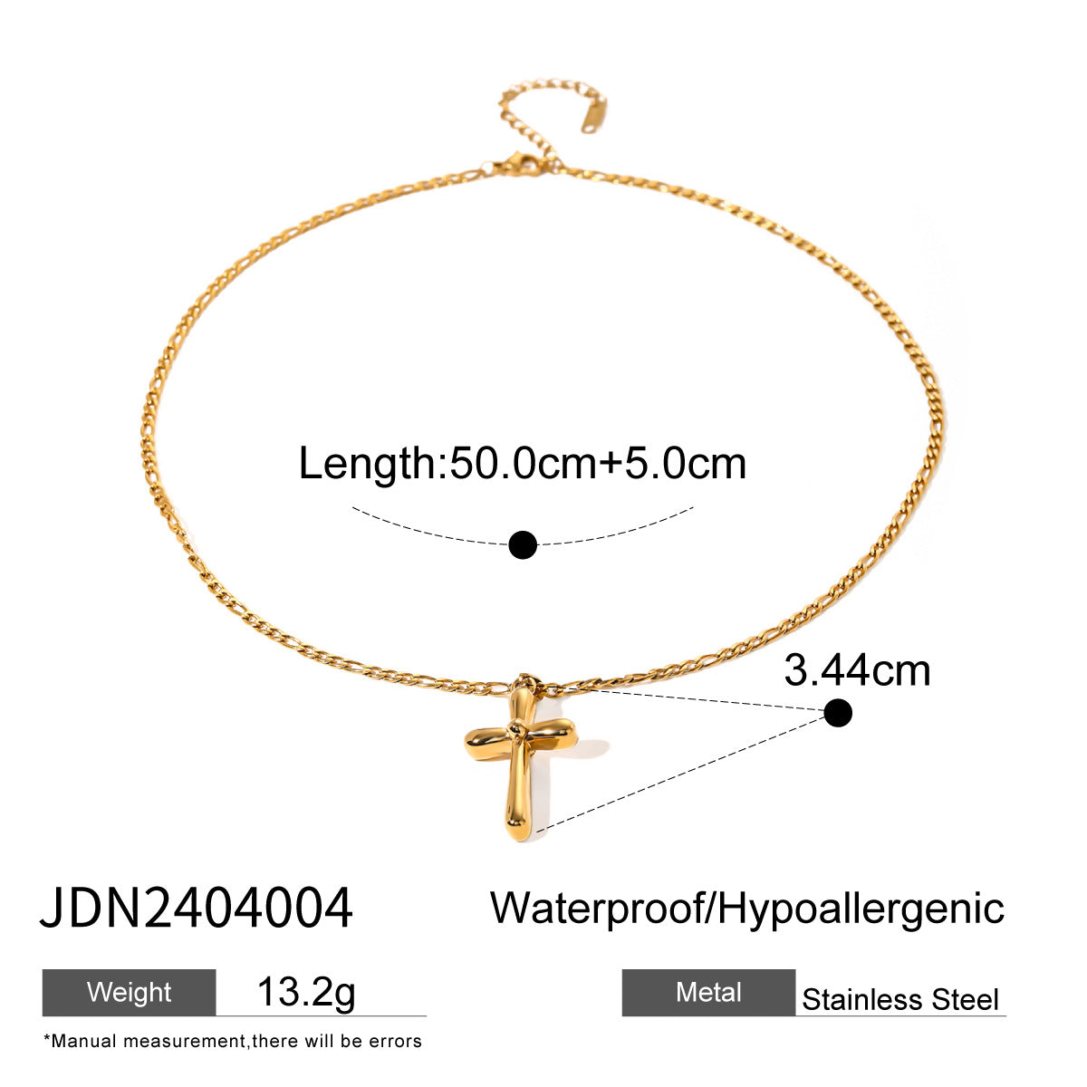 Religious Jewelry: 18K Gold Finished Stainless Steel Cross Chain