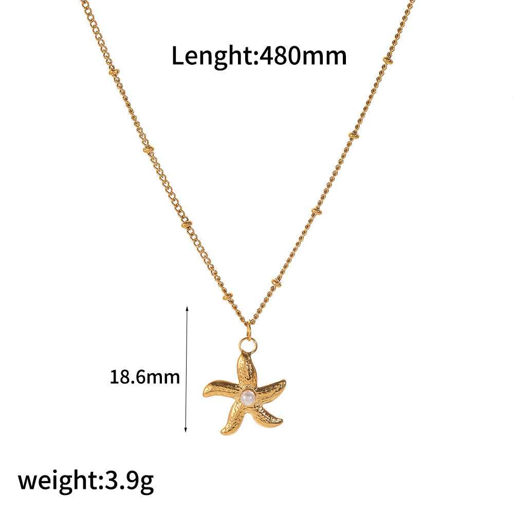Titanium Steel Series Starfish & Shell Artificial  Pearl Necklace