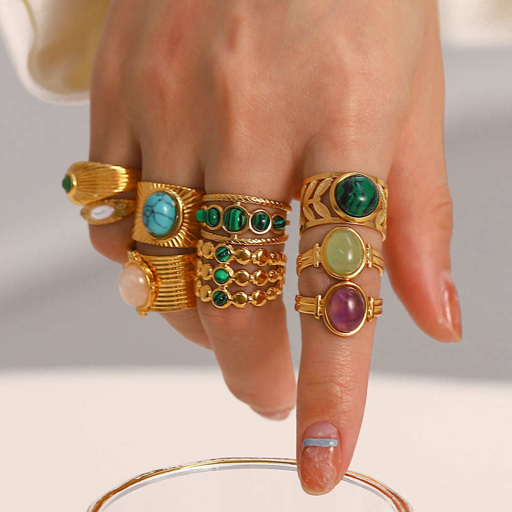 Titanium Steel Collection - French Vintage Natural Stone Open Ring