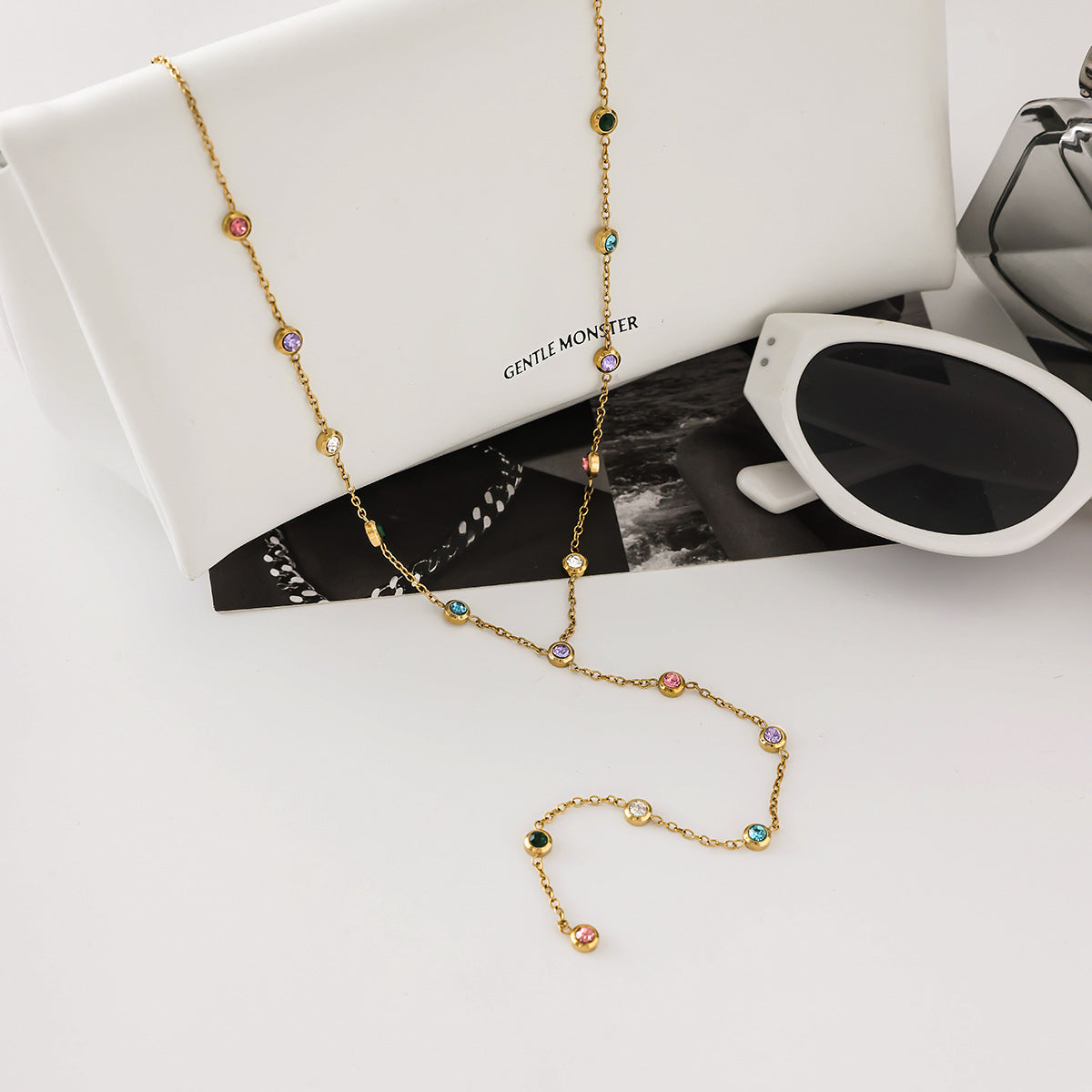 Premium Titanium Steel Crystal Tassel Choker Necklace