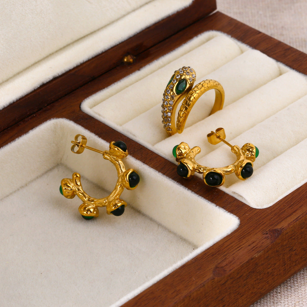 Vintage Style Unique 18K Gold Plated Serpentine Luxury Zircon Ring