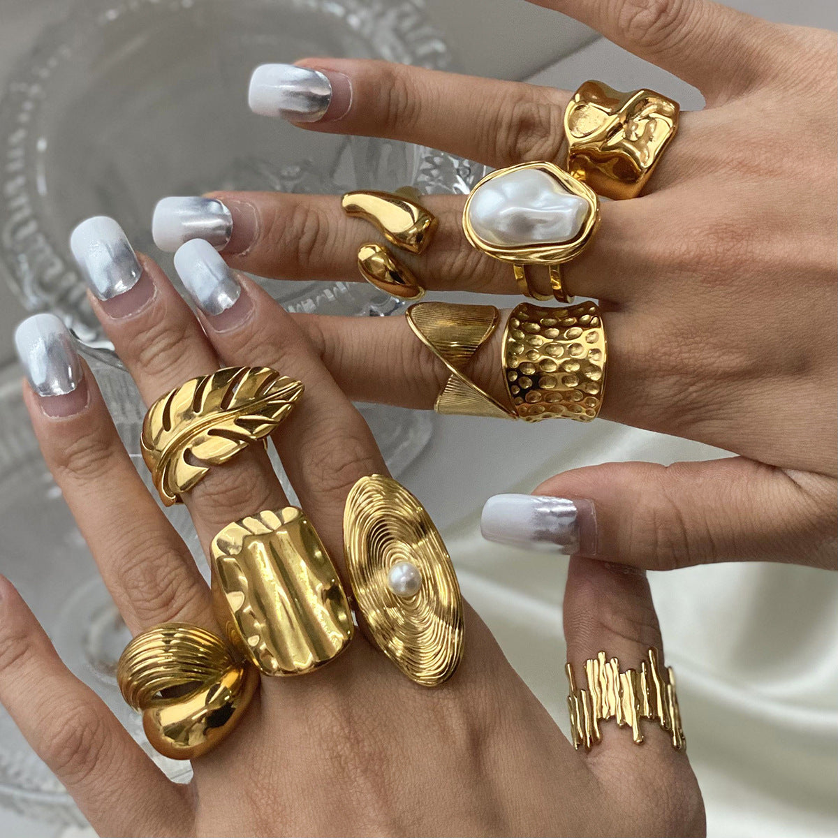 Stainless Steel Gold-Tone Ring Collection - Minimalist Luxury Pearl Ring