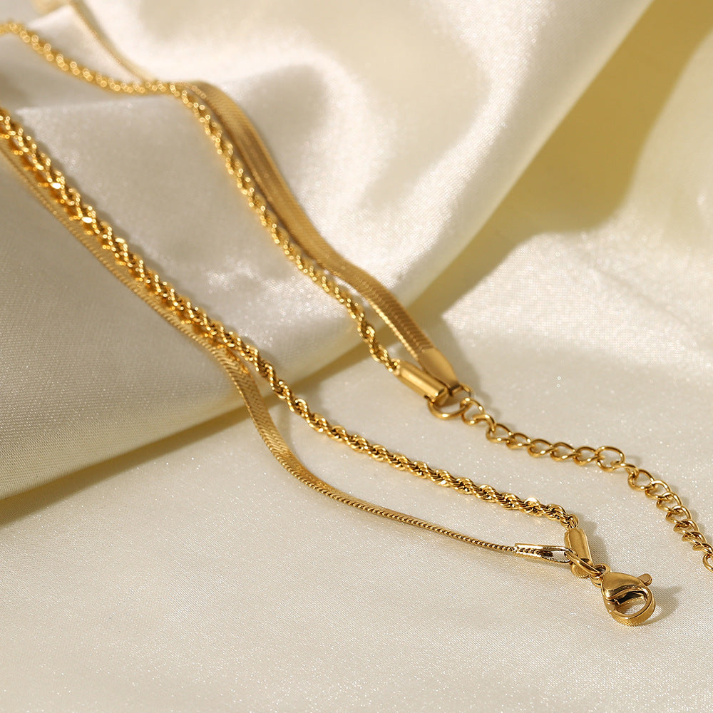 Retro Style Titanium Blade Twist Dual Chain Necklace