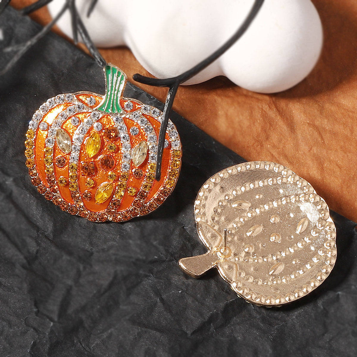 Statement Halloween Earrings - Oversized Glitter Pumpkin Design in Alloy Metal